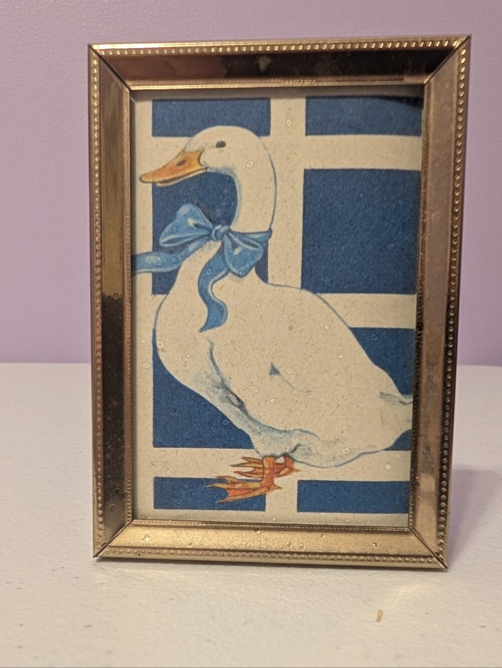 Vintage Mini Gold Metal Framed Country Goose  Cottagecore 3.5"x2.5"